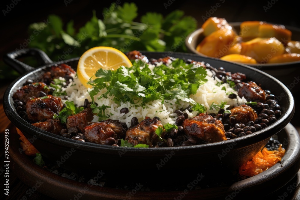 Delicious feijoada complete with all side dishes., generative IA