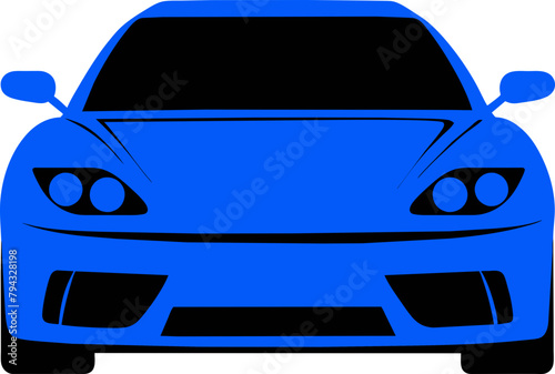 Sleek Blue Sports Car Vector Design: Front View Icon, Transparent Background, Svg, Png