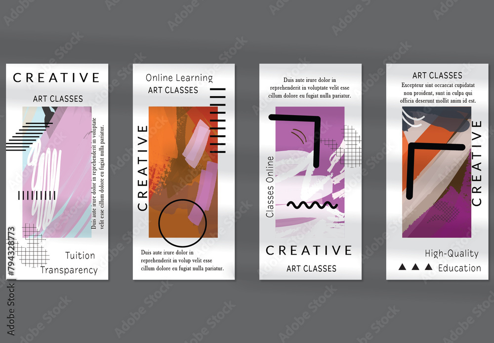 Flyer Layout with Black Shapes and Bright Abstract Rectangle on White ...