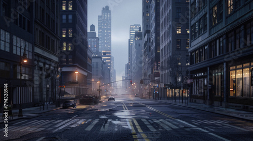 A city street with a few cars and a few pedestrians © Art AI Gallery