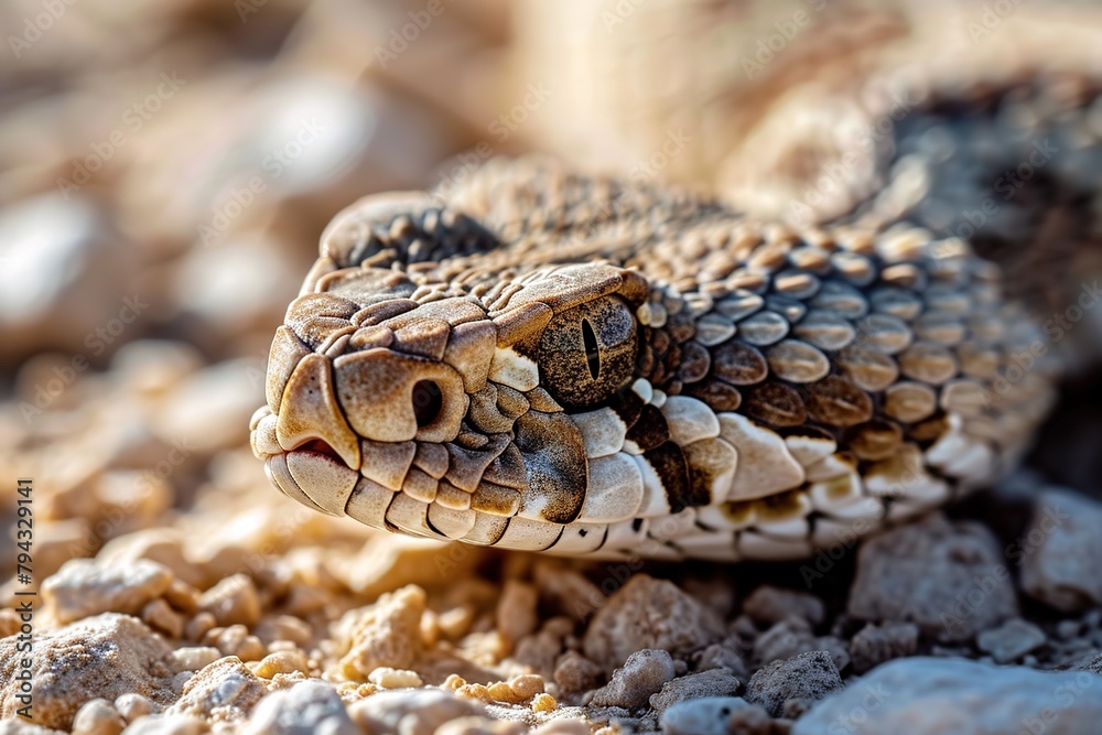 Close portrait of a dangerous poisonous snake on the sand