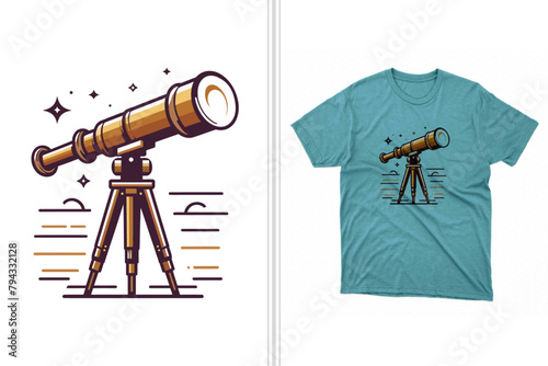 telescope on tripod t-shirt design artwork