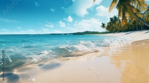 Blurred tropical beach background. Summer vacation.
