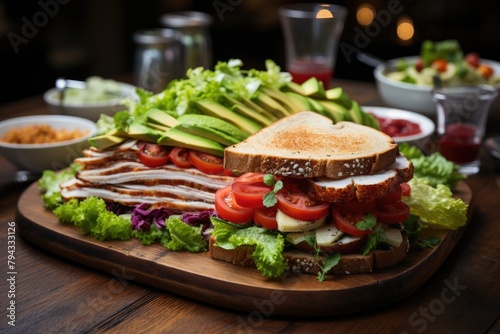 Turkey sandwich and avocado in whole bread., generative IA
