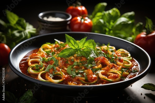 Zucchini noodle bowl with homemade tomato sauce., generative IA