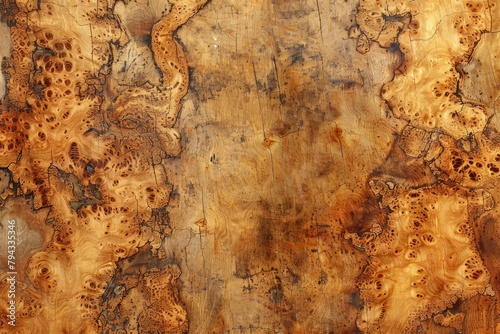 Exotic Burl Strip Background. Aged Amboyna Hardwood Design with Dirty Grunge Abstract Illustration photo