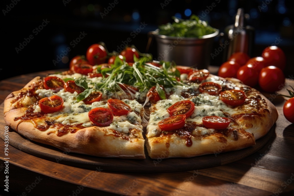 Pizza of four deliciously covered cheeses., generative IA Pizza of four deliciously covered cheeses., generative IA