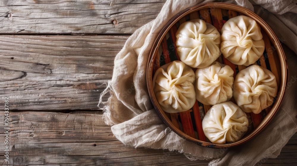 Rustic Khinkali Kalakuri: Traditional Georgian Dish on Wooden Table - Top View
