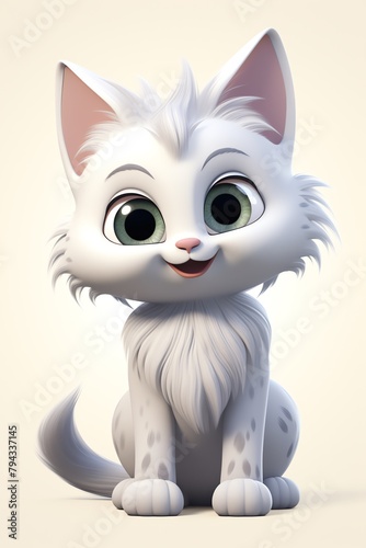 Adorable Cartoon White Kitten