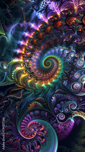 Wallpaper Mural Colourful digital fractal with spirals and patterns. Fractal designs with intricate details and electric colors, for eye-catching digital wallpapers. Torontodigital.ca