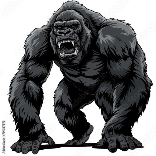 Gorilla Mascot Standing Tall. An Angry Primate Displaying its Strength and Power in the Animal