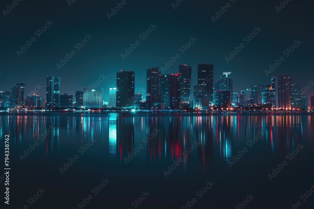 Night Lights: Stunning Miami Skyline, Downtown Cityscape with Glowing Skyscrapers and Urban Night Lights: Stunning Miami Skyline, Downtown Cityscape with Glowing Skyscrapers and Urban