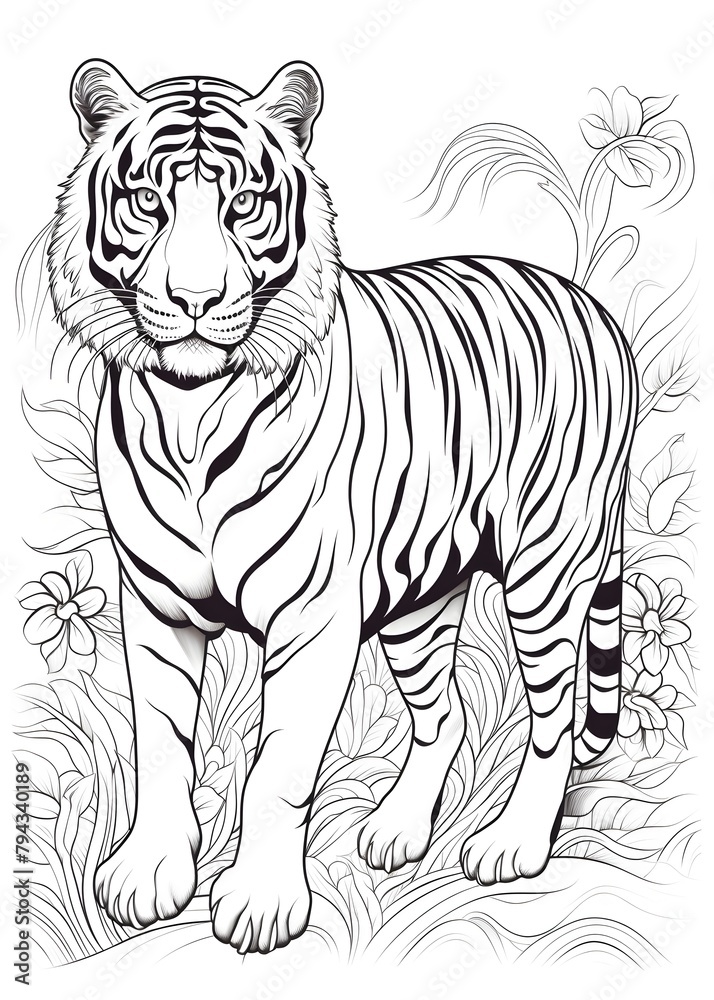 Tiger Coloring Page, Tiger Line Art coloring page, Tiger Outline