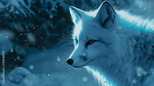 white arctic fox, wild winter predator closeup