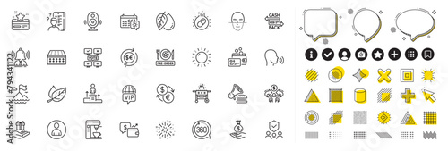 Set of 360 degrees, Fireworks explosion and Sun energy line icons for web app. Design elements, Social media icons. Avatar, Brand, Gas grill icons. Human sing, Mineral oil, Card signs. Vector