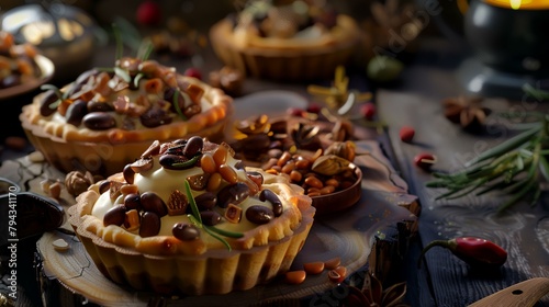 Coffee tartlets with chocolate and nuts, selective focus. photo