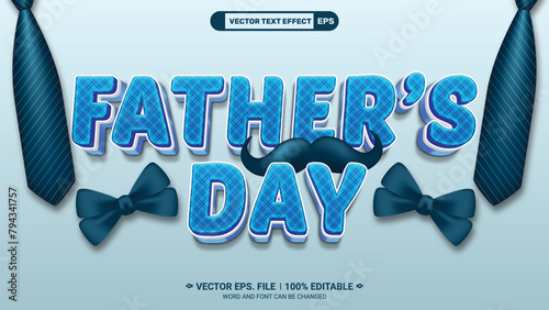 Fathers day celebration vector template with happy fathers day 3d editable text style effect with gentleman bow tie
