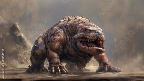 A large reptilian creature with sharp teeth and claws photo