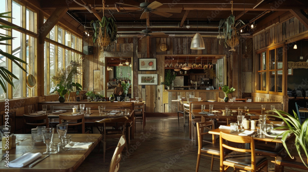 A restaurant with a lot of tables and chairs A restaurant with a lot of tables and chairs