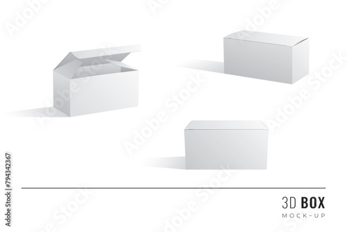 Packaging Half Length and Height Box 3D Mockups Set of Isometric Open Closed and Frontal View Blank Templates - White Realistic Boxes and Shadows on Similar Background - Gradient Graphic Design