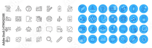 Phone warning, Checkbox and Attached info line icons pack. Salary, Circle area, Feather web icon. Accounting, Cyber attack, Report diagram pictogram. Battery charging, Consumption growth. Vector