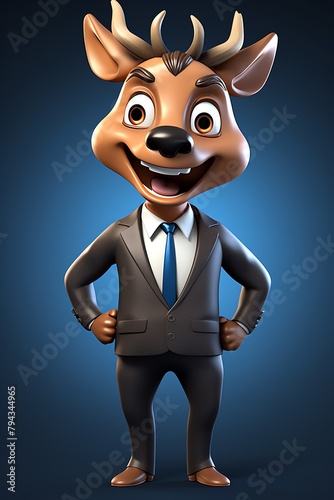 Confident Cartoon Deer in Suit