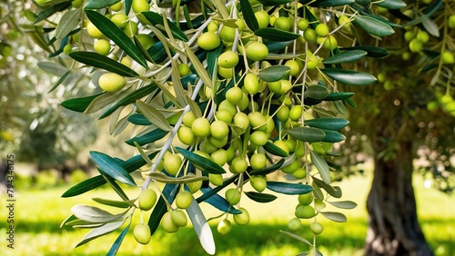 Green olives on tree close-up food agriculture concept nature (ID: 794346175)