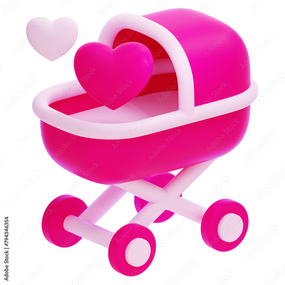 PNG 3D Baby Stroller icon isolated on a white background