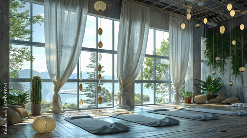 A yoga studio with a view of the ocean