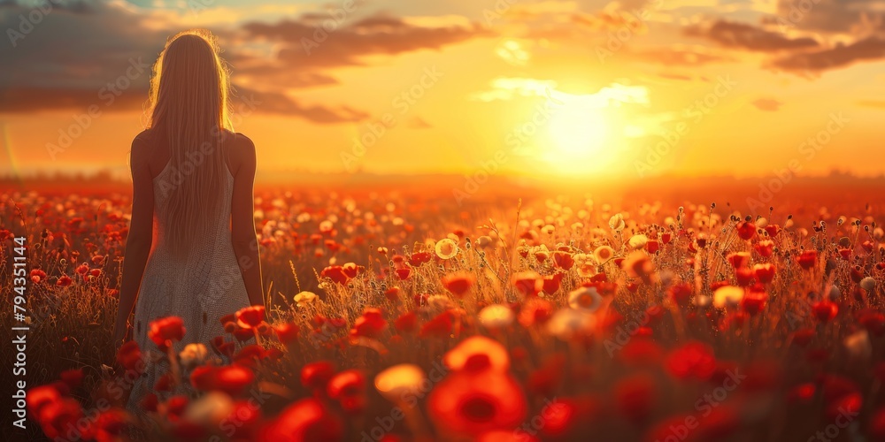 Woman Embracing Natures Beauty in Sunset Field