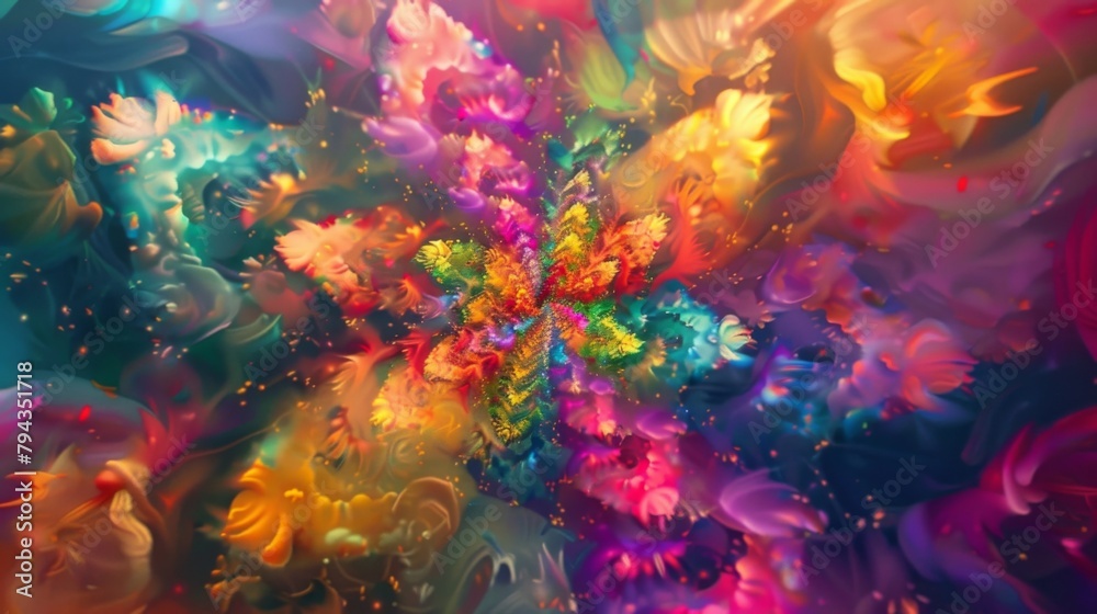 A dazzling display of rainbow blooms exploding into a psychedelic explosion of colors.