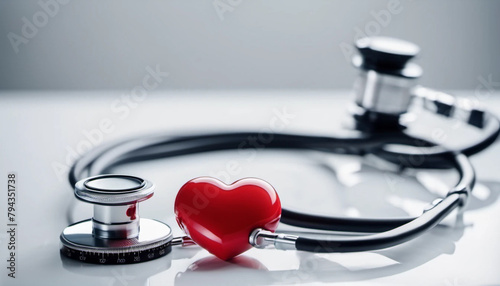 Red heart and stethoscope as a concept of healthy heart - AI. © astaszczyk