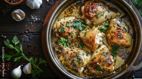 Chicken in a bag in Abkhazian style in nut sauce. photo