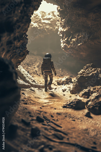 Astronaut Exploring Rocky Alien Cave

 photo