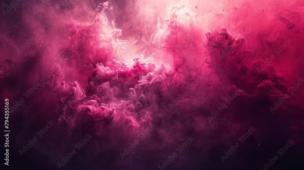   A black background surrounded by a white border bears a pink-purple smoke dense with swirling pink and purple hues