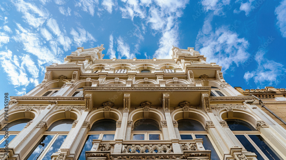 Fototapeta premium A large building with a lot of windows and a balcony