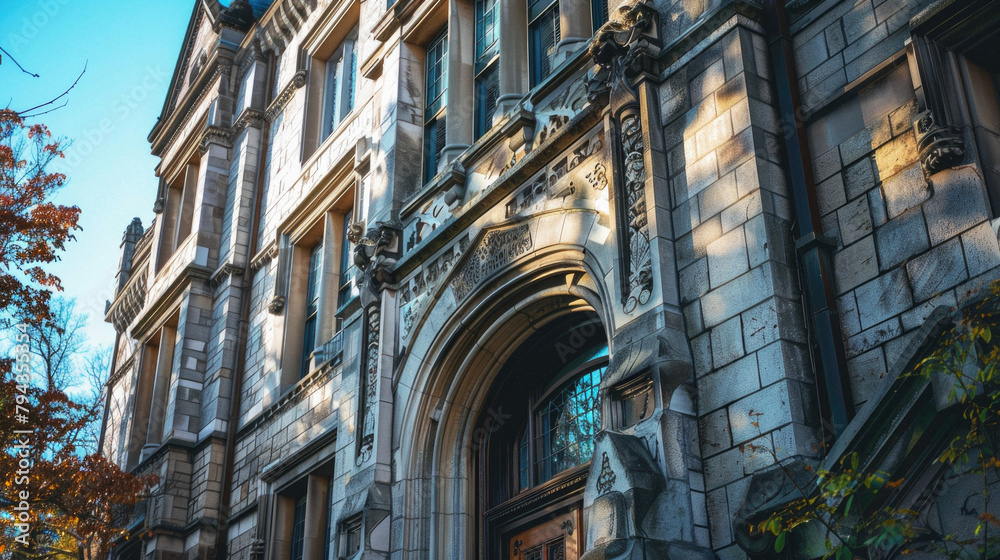 Obraz premium A large building with a stone facade and a large archway