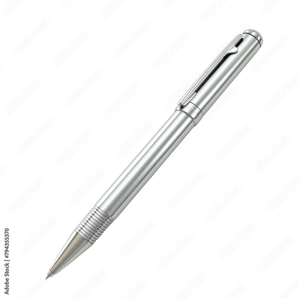 A silver pen set against a transparent background A silver pen set against a transparent background