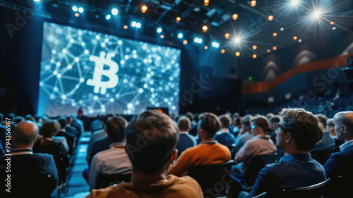 Cryptocurrency conferences and seminars. Presentation to audience. © brillianata