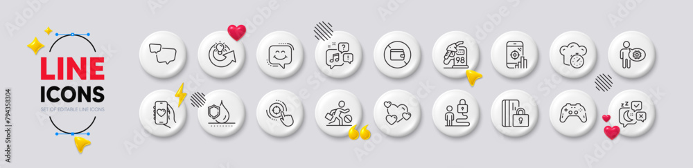 Voicemail, Blocked card and Share idea line icons. White buttons 3d icons. Pack of Speech bubble, Seo phone, Cogwheel icon. Seo target, Waterproof, Heart pictogram. Vector Voicemail, Blocked card and Share idea line icons. White buttons 3d icons. Pack of Speech bubble, Seo phone, Cogwheel icon. Seo target, Waterproof, Heart pictogram. Vector