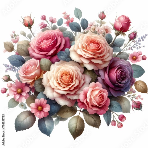Beautiful and lovely bouquet of watercolor roses vector art
