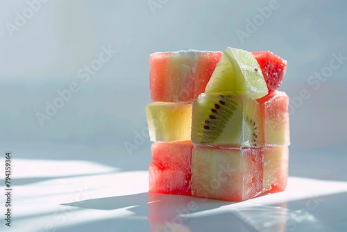 Isometric frut cubes. Colorful food illustration for healthy food cafe, restaurant, fruits and grocery market. photo