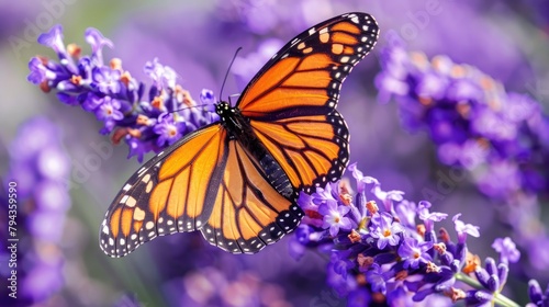 Butterfly Resting on Violet Lavender Blooms