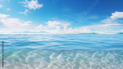 Peaceful Tropical Seascape with Turquoise Waters and Blue Skies. Summer Ocean Panorama with White. © hamad