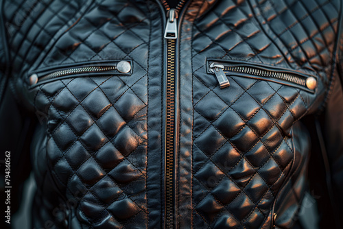 A sleek leather jacket with quilted detailing, adding edge to any ensemble. Concept of edgy fashion. Generative Ai.