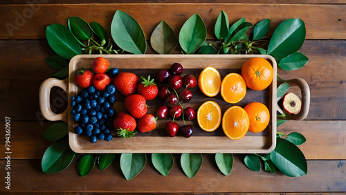 A Feast for the Eyes: Vibrant Fruit Display on a Rustic Table (High-Resolution Photo)