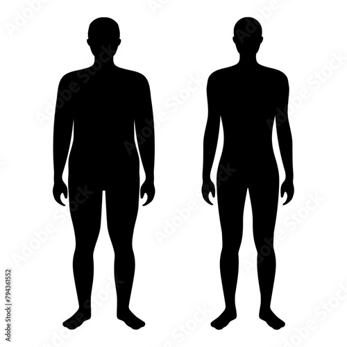 Overweight and fit man silhouette front