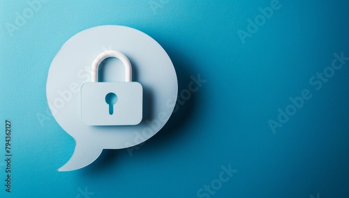 a speech bubble with an open padlock icon on a blue background, symbolizing digital security and communication Generative AI