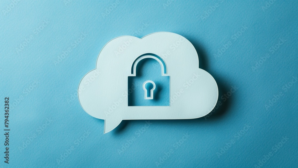 speech bubble with an open padlock icon on a blue background, symbolizing the security and protection associated with data Generative AI