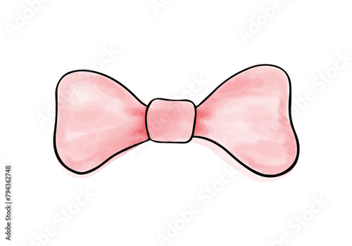 Red bow watercolor doodle element. Vector illustration.